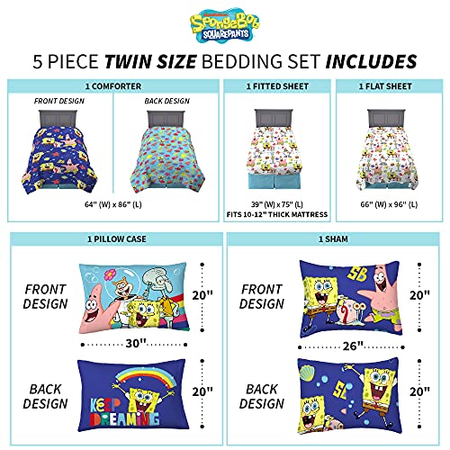 Franco Kids Bedding Super Soft Comforter and Sheet Set with Sham, 5 Piece Twin Size, Spongebob Squarepants - color: Spongebob Squarepants, size: Twin