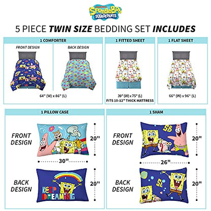 Franco Kids Bedding Super Soft Comforter and Sheet Set with Sham, 5 Piece Twin Size, Spongebob Squarepants - color: Spongebob Squarepants, size: Twin