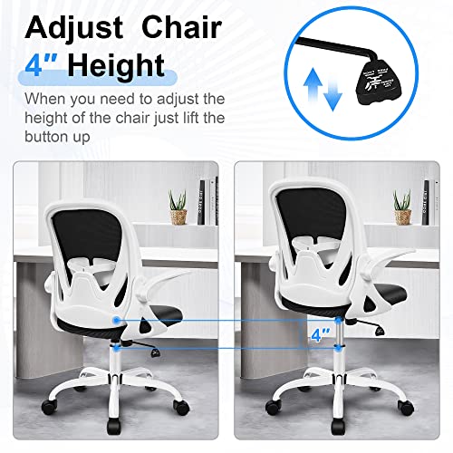 Office Chair Ergonomic Desk Chair with Adjustable Lumbar Support and Height, Swivel Breathable Desk Mesh Computer Chair with Flip up Armrests for Conference Room(White) - color: White