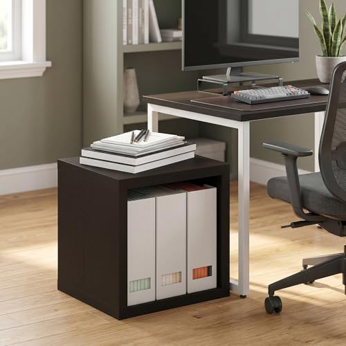 1 Cube Extra Thick Cube Storage Organizer Bookcase, Stackable Bookshelf, Open Back Book Shelf, 15.8 x 15.8 x 14.6, for Bedroom, Home Office, Living Room, Black Dark Oak - color: Dark Oak, size: 1 Cube
