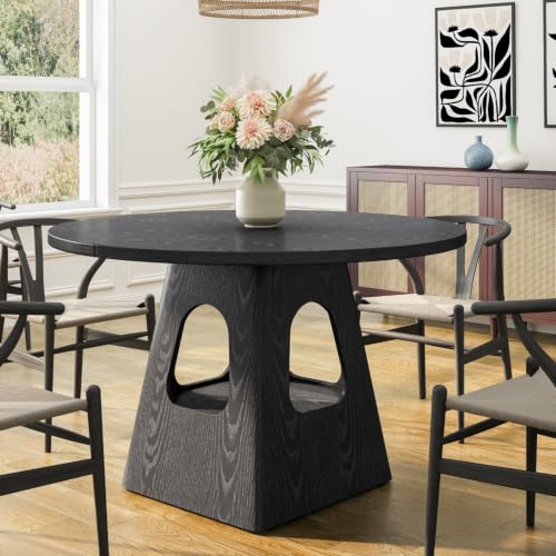 47'' Round Dining Table for 4 - Modern Farmhouse Kitchen Table with Cone Pedestal Base,Black Dining Table for Small Spaces,Round Kitchen Table Ideal for Dining Room or Apartment - color: 47'' Black