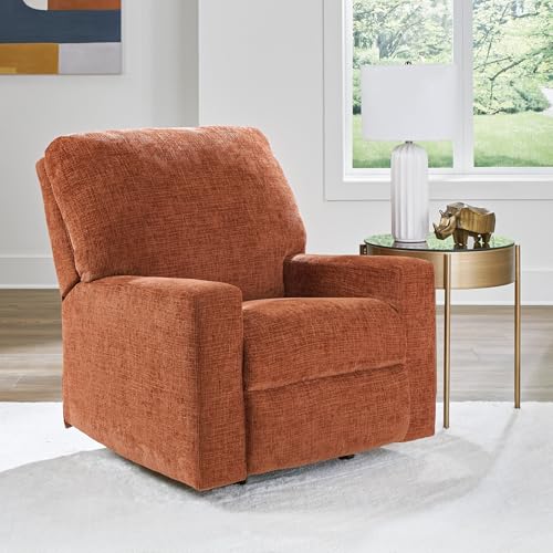 Signature Design by Ashley Aviemore Rocker Recliner, No Assembly Required | Plush manual rocker, Space-saving 12-in wall space, Durable metal-reinforced frame, 100% polyester chenille fabric - color: Spice, style: Recliner