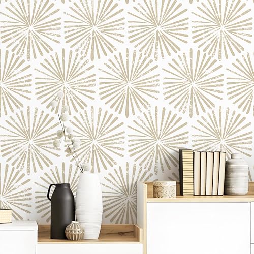 Safiyya Peel and Stick Wallpaper Modern Boho Contact Paper 196"x17.3" Beige Peel and Stick Wall Paper Removable Wallpaper for Bedroom Covering Vinyl Rolls - color: Beige, size: 17.3" x 196"