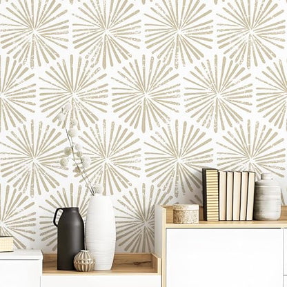 Safiyya Peel and Stick Wallpaper Modern Boho Contact Paper 196"x17.3" Beige Peel and Stick Wall Paper Removable Wallpaper for Bedroom Covering Vinyl Rolls - color: Beige, size: 17.3" x 196"