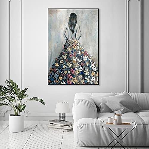 Oliver Gal Girl with Flower Thoughts Canvas Print Wall Art for Living Room, Bedroom, and Bathroom, 36" x 54", Black Floater Frame - color: Black Floater Frame, size: 54"L x 36"W