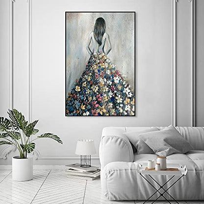 Oliver Gal Girl with Flower Thoughts Canvas Print Wall Art for Living Room, Bedroom, and Bathroom, 36" x 54", Black Floater Frame - color: Black Floater Frame, size: 54"L x 36"W