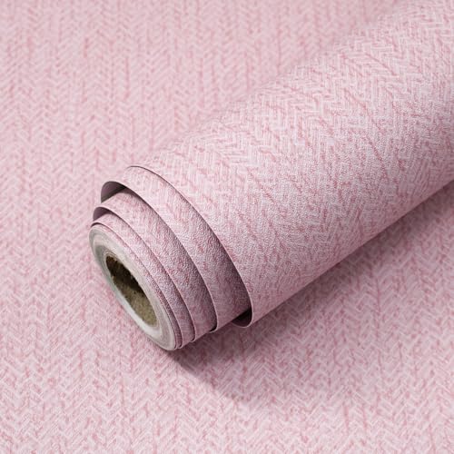 Pink Grasscloth Peel and Stick Wallpaper Fabric Paper 16in x 118in | Faux Linen Vintage Wallpaper Textured Removable Wall Paper Grass Cloth Cabinets Bedroom for Cabinet Self Adhesive Vinyl - color: Pink, size: 15.7" x 118.1"