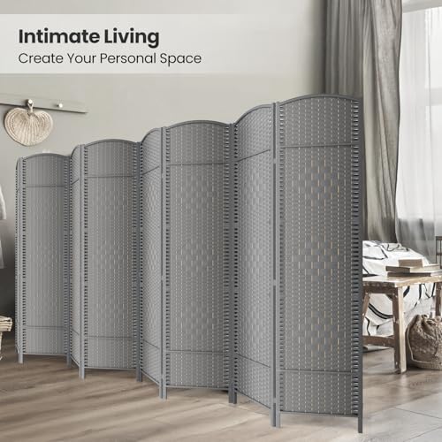 8 Panel Folding Room Divider,Woven Privacy Screen,Grey | Solid wood frame, handcrafted diamond pattern, 6FT tall, extends to 126 inches wide, no assembly required - color: Grey, size: 8-Panel