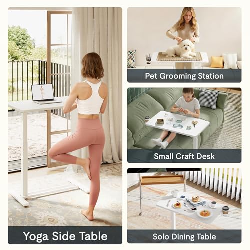 FLEXISPOT 28''Adjustable C Table Gas Spring Mobile Side End Table | Adjustable C table with Wheels, Bedside table for sofa and couch. Laptop Rolling Cart TV Tray, 27.6" W x 15.7" D,White - color: White, size: 28x16