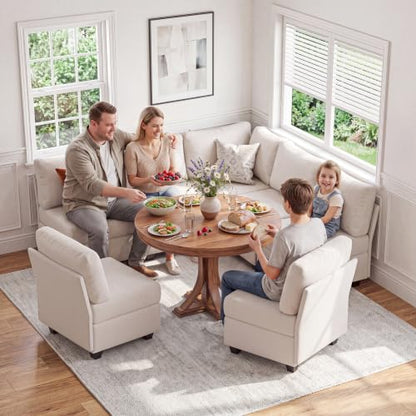 Breakfast Nook Bench with Storage, 4 Seats Modular Corner Banquette Seating | Dining Settee Couch, Hidden Storage, Modular L Shaped Upholstered Backrest, Fits Kitchen Dining Nooks, Beige - size: 4 Seats