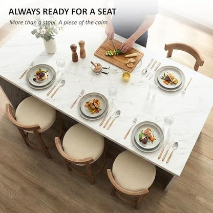 HEAH-YO Bar Stools Set of 4, 26" Linen Fabric Upholstered Counter Height Bar Stools, Modern Barstools Counter Stools with Wood Legs for Kitchen Island Dining Room Bar, Beige - color: 26.5" Beige Linen, size: Counter Height - Set of 4