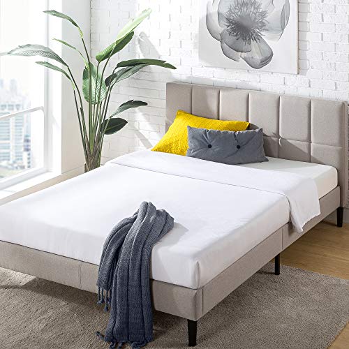ZINUS Lottie Upholstered Platform Bed Frame with Short Headboard, Mattress Foundation, Wood Slat Support, No Box Spring Needed, Easy Assembly, Beige, Full - color: Beige, size: Full, style: Short Headboard