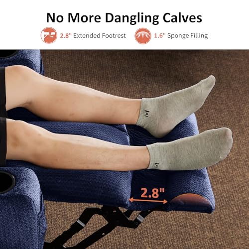 MCombo 82 in 3 Seater Reclining Sofa with Heat and Massage PR647 (Blue) | 155° Zero Gravity, Reclining Middle Seat, Dual Charging Ports, Cup Holders, FSC & OEKO Certified - color: Navy Blue, size: 3 Seater Recliner with Zero Gravity