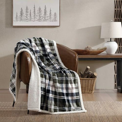 Eddie Bauer - Throw Blanket, Ultra-Soft Plush Bedding with Faux Shearling Reverse, Throw Blanket for Couch & Bed (Trailhead Plaid Green, 50" x 60") - color: Trailhead Plaid Green, size: 50" x 60"