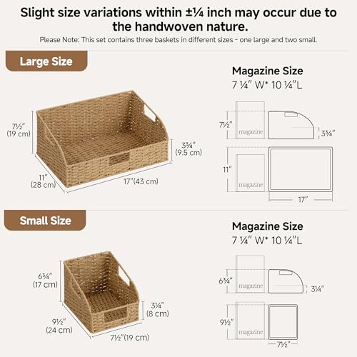 StorageWorks Paper Rope Shelf Baskets,Pantry Storage Baskets,Natural,3-Pack | Pantry Storage Baskets,Wicker Baskets with Handles,Handwoven Wicker Storage Baskets for Shelves,Pantry Organizers and Storage - color: Light Brown(Paper Rope), size: 17"L x 11"W