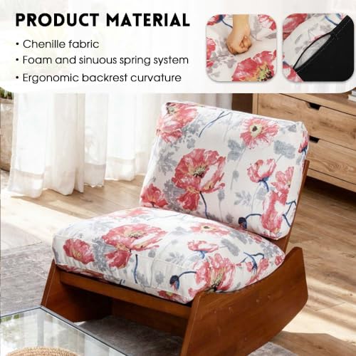 Armless Rocking chair, Upholstered Glider Lounge Chair, Pattern White | Comyf Chenill, Curved Solid Wood Base, for Living Room, Bedroom - color: Pattern White