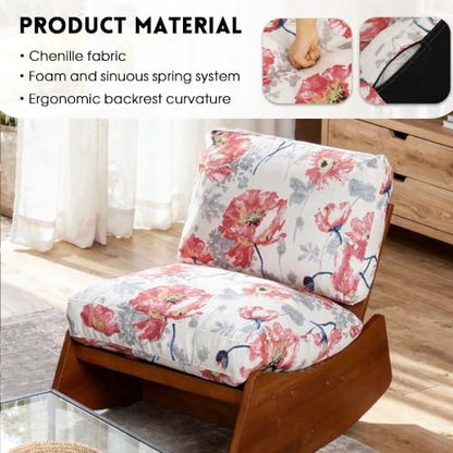 Armless Rocking chair, Upholstered Glider Lounge Chair, Pattern White | Comyf Chenill, Curved Solid Wood Base, for Living Room, Bedroom - color: Pattern White