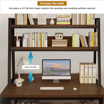 FPIGSHS Ladder Bookcase for Computer Desktop, 2-Tier Multipurpose Countertop Hutch Bookshelf, Multi-Function Storage Display Shelf Organizer Rack for Home Dorm Office Supplies (95CM)