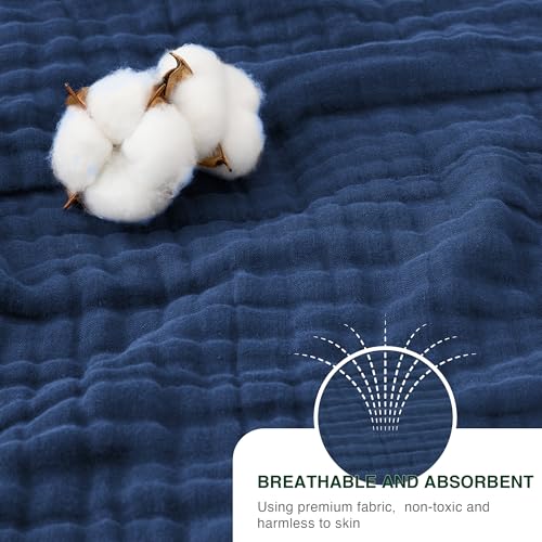 Love's cabin 100% Cotton Muslin Blanket, 6 Layer Lightweight Breathable Gauze Queen Size Blanket 90 x 90 Inches, Soft All Season Blanket for Bed, Dark Blue - color: Dark Blue, size: Queen(90"x90")