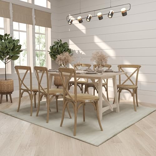 Merrick Lane Bardstown X-Back Bistro Style Wooden Dining Chair for Kitchens and Dining Rooms, High-Back Wood Stackable Kitchen Chair, Natural with White Grain
