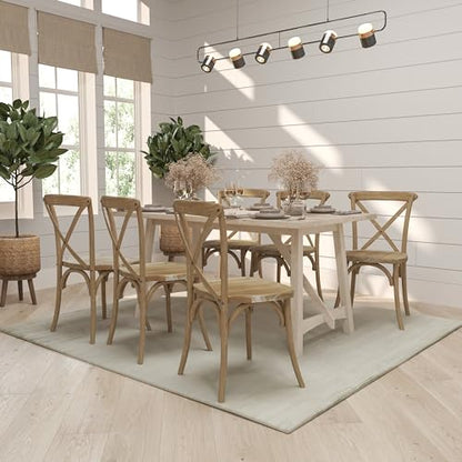 Merrick Lane Bardstown X-Back Bistro Style Wooden Dining Chair for Kitchens and Dining Rooms, High-Back Wood Stackable Kitchen Chair, Natural with White Grain
