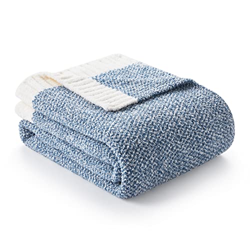 Snuggle Sac Blue Throw Blankets for Couch, Reversible Super Soft Warm Blankets Cozy Knit Blanket Fuzzy Plush Throws for Sofa, Bed, Gift, Heather Blue, 50 x 60 inches - color: Heather Blue, size: Throw (50"x60")