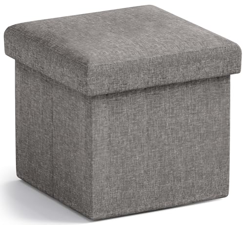 Ornavo Home Small Square Storage Ottoman, Foldable Linen, 12Inch, Dark Gray | Collapsible Cube Design; Foot Rest Stool Seat; Ideal for Living Room, Bedroom, Home Office or Dorm - color: Dark Gray