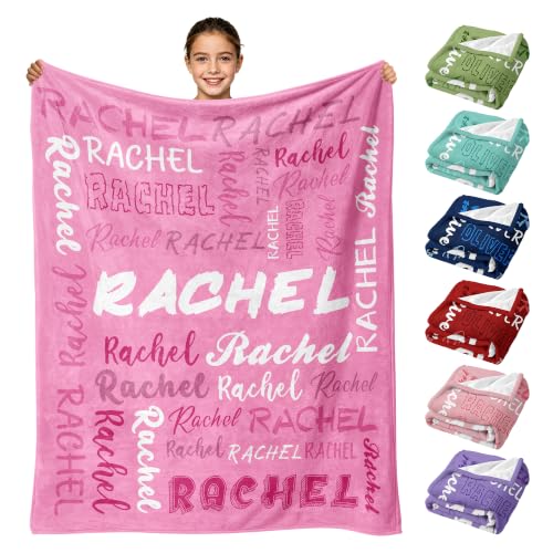 Personalized Blanket with Name, Custom Name Blanket Gifts for Kids Adults Boys Girls Teen, Soft Customized Fleece Flannel Throw for Bedroom Living Room, Birthday Christmas - color: Dark Pink