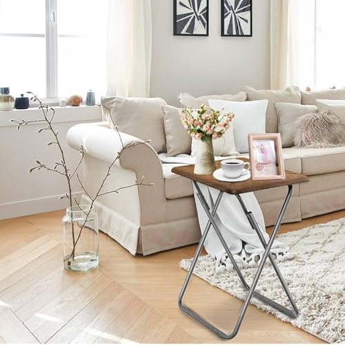 Folding TV Tray Table Set of 2, TV Dinner Table(Yellow Brown, 2PCS) | with Sturdy MDF Top, Eating Trays for Living Room with No Assembly Required - color: Yellow Brown, size: 2pcs