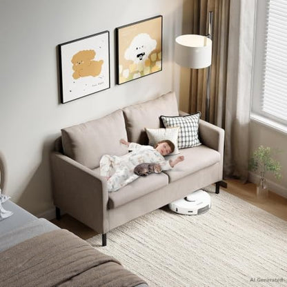 TYBOATLE 51'' Beige Small Couch Loveseat, 2-Seater Upholstered Sofa | Love Seat, Small Sofa, Linen Upholstery, Iron Legs, Living Room, Apartment, Bedroom, Dorm, Office, Small Spaces - color: Beige
