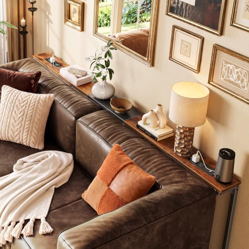 Huuger 63.4-78.3'' Extendable Behind Couch Table with Outlets, Rustic Brown | Stepless Length Adjustment, 2 Power Stations with USB-C Ports, Long Console Table, Slim Sofa Table - color: Rustic Brown, size: 62.9- 78.3"W x 29.5"H