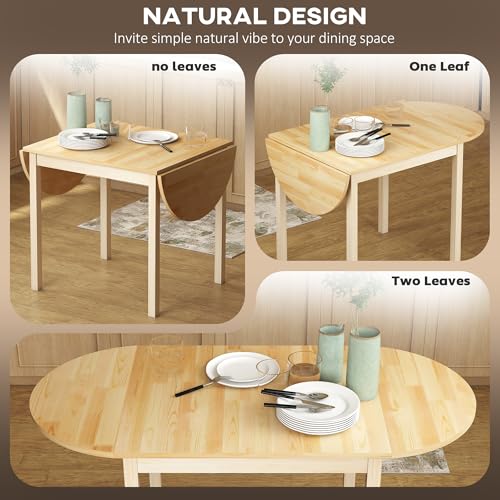 HOMCOM 55" Solid Wood Kitchen Table for 4-6 People Oval Drop Leaf Natural | for Small Spaces, Folding Dining Table - color: Natural Wood Finish