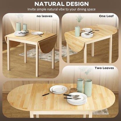 HOMCOM 55" Solid Wood Kitchen Table for 4-6 People Oval Drop Leaf Natural | for Small Spaces, Folding Dining Table - color: Natural Wood Finish