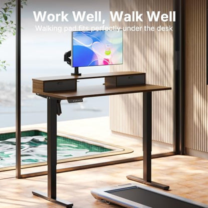HUANUO 40" X 24" Electric Standing Desk with 2 Drawers, C-Clamp Mount Compatible, Height Adjustable Computer Desk, Home Office Stand Up Desk with 4 Preset Heights & 2 Hooks, Walnut - color: Walnut, size: 40" X 24"