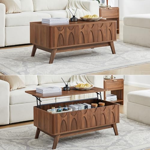 Bifins Coffee Table, Lift Top Coffee Table with Hidden Compartment | Mid Century Modern Coffee Table with Storage, Rectangular Center Table with Lift Tabletop for Living Room - color: Walunt