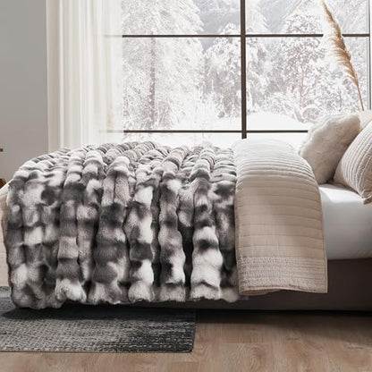 Faux Fur Throw Blanket, Ultra Soft Fuzzy Plush Bubble Blanket for Couch, Bed & Living Room, 60"x80", Tie-dye Grey - color: Tie-dye Grey, size: 60" x 80"