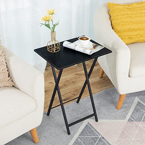 HOOBRO Folding TV Tray Tables, Set of 2 Side Tables for Small Space, Industrial Snack Desk for Eating at Couch, Stable Metal Frame, Easy Assembly, Space Saving, Black BK25BZ01 - color: Black