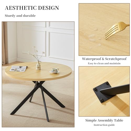 HIPIHOM 45.3 Inch Modern Round Dining Table for 4, Space-Saving Dinette with Carbon Steel Legs for Home Kitchen Apartment(Cream Table) - color: Cream Table