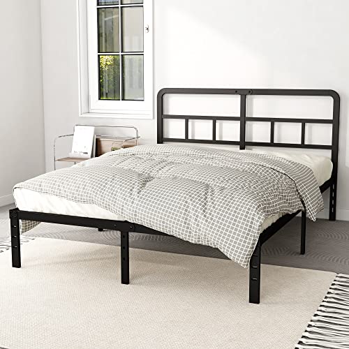 DiaOutro 14 Inch Full Size Metal Bed Frame with Headboard, Black | Heavy Duty Bed For Kids Adults, Steel Slat Supports No Box Spring Needed, Easy Assembly, Noise Free - size: Full, style: 14 Inch