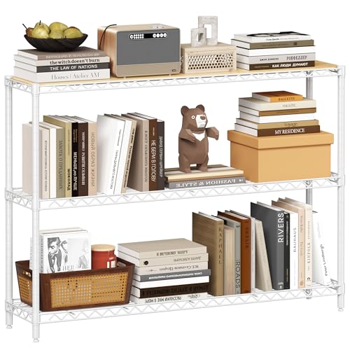 Homeiju 3-Shelf Storage Rack, 41" Wide Adjustable Standing Metal Shelving Unit with Removable Wooden Boards, Heavy Duty for Pantry, Bathroom, Garage, Entryway, Plant Stand, White - color: White, size: 41" W