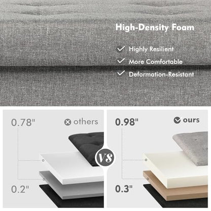 PINPLUS Ottoman with Storage Coffee Table, Grey Footrest-Stool Linen Chest with Tray, Large Storage Bench Foot Rest Ottoman for Bedroom End of Bed, Living Room, Hallway, 30"x 15"x 15" - color: Grey