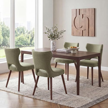 Wooden Dining Chairs Set of 4, Mid Century Dining Room Chairs with Solid Wood Legs, Upholstered Fabric Kitchen Chairs with Ergonomic Curved Backrest for Kitchen Dining Room, Green - color: Green, size: Set of 4
