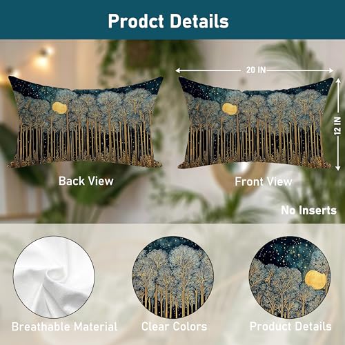 William Morris Inspired Night Moon Forest Throw Pillow Cover 12x20 Set of 2, Dark Cottagecore Botanical Nature Landscape Decorative Lumbar Pillow Cover Case for Home Living Room Bedroom - color: Forest Moon and Starsl-2