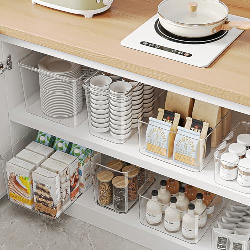 4Extra Large Lidded Plastic container , Clear Stackable Storage Boxes for Cabinets, Organization and Storage for Shelves Office Bathroom (4Extra Large) - size: 4Extra Large