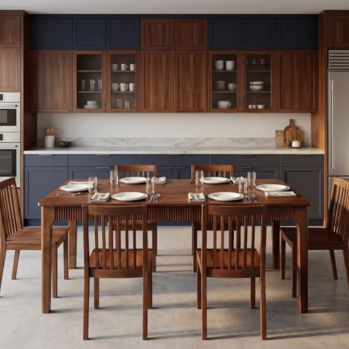 55" Solid Wood Dining Room Table,Rectangular Kitchen Real Wooden Table | 4-6 Person Modern Farmhouse Mid Century Fluted Design Furniture Desk for Home,Small Space,Apartment,Living Room Walnut - color: Walnut, size: 55" L x 29" W x 29" H