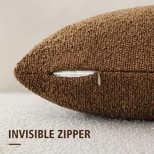 Foindtower Set of 2, Decorative Textured Boucle Throw Pillow Covers Accent Solid Pillow Cases Neutral Soft Cozy Couch Cushion Case for Chair Sofa Bedroom Living Room Home Decor 16x16 Inch Hazel Brown - color: Sugar Almond, size: 16" x 16" (Pack of 2)