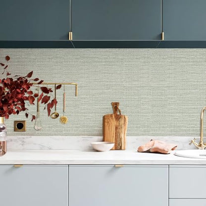 HueBurst Grasscloth Peel and Stick Wallpaper 17.3"x197" Renter Friendly, Neutral Textured Grassweave Wallpaper Self Adhesive Removable for Bathroom Bedroom - color: Neutral, size: 17.3" x 197"