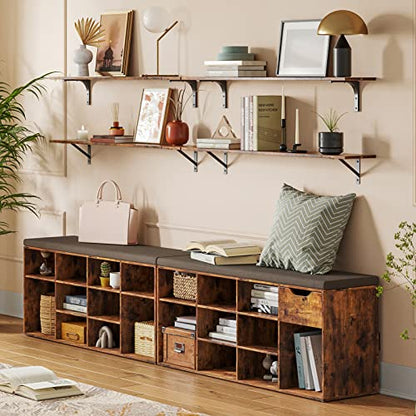 Long Wall Shelves, 39.4Inch Wooden Wall Mounted Shelves, Set of 2 | Large Floating Book Shelf, Metal Brackets, Easy Assembly, Max Load 33lbs, Wall Storage Ledges, Bedroom/Bathroom, Rustic Brown - color: Rustic Brown, size: 39.4 Inch