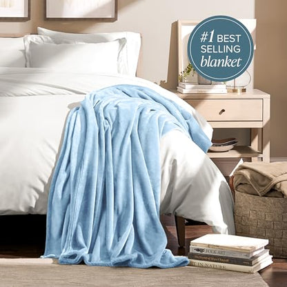 Bare Home Fleece Blanket Luxury Microplush (Full/Queen, Light Blue) | Ultra-Soft Lightweight Blanket for Bed, Sofa, and Couch, Cozy & Warm Blanket - color: 08 - Light Blue, size: Full/Queen