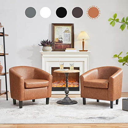 Yaheetech Accent Chairs Set of 2, Faux Leather Barrel Armchairs Brown | Water-resistant Faux Leather Chairs with High-density Foam and Solid Wood Legs for Living Room, Waiting Room, Small Space - color: Brown(faux Leather), style: without Ottoman